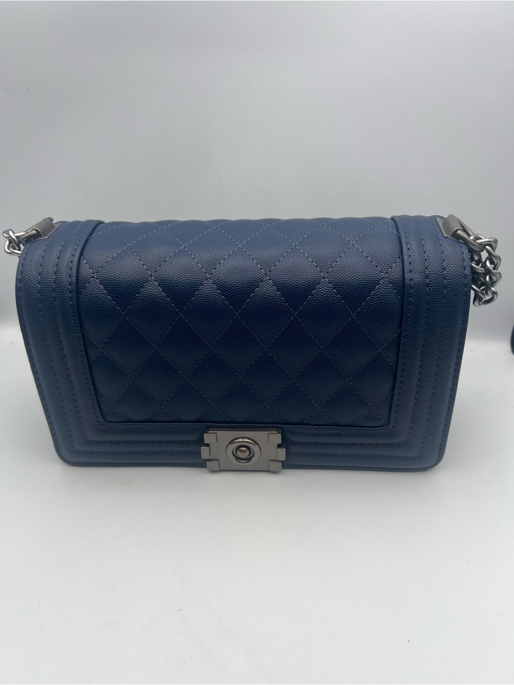 Quilted Navy Shoulder Bag with Chain Strap
